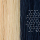 Blond hair before and after it’s exposed to the graphene-based dye, developed by Jiaxing Huang and his team at Northwestern University. On the right, a structural model of graphene.